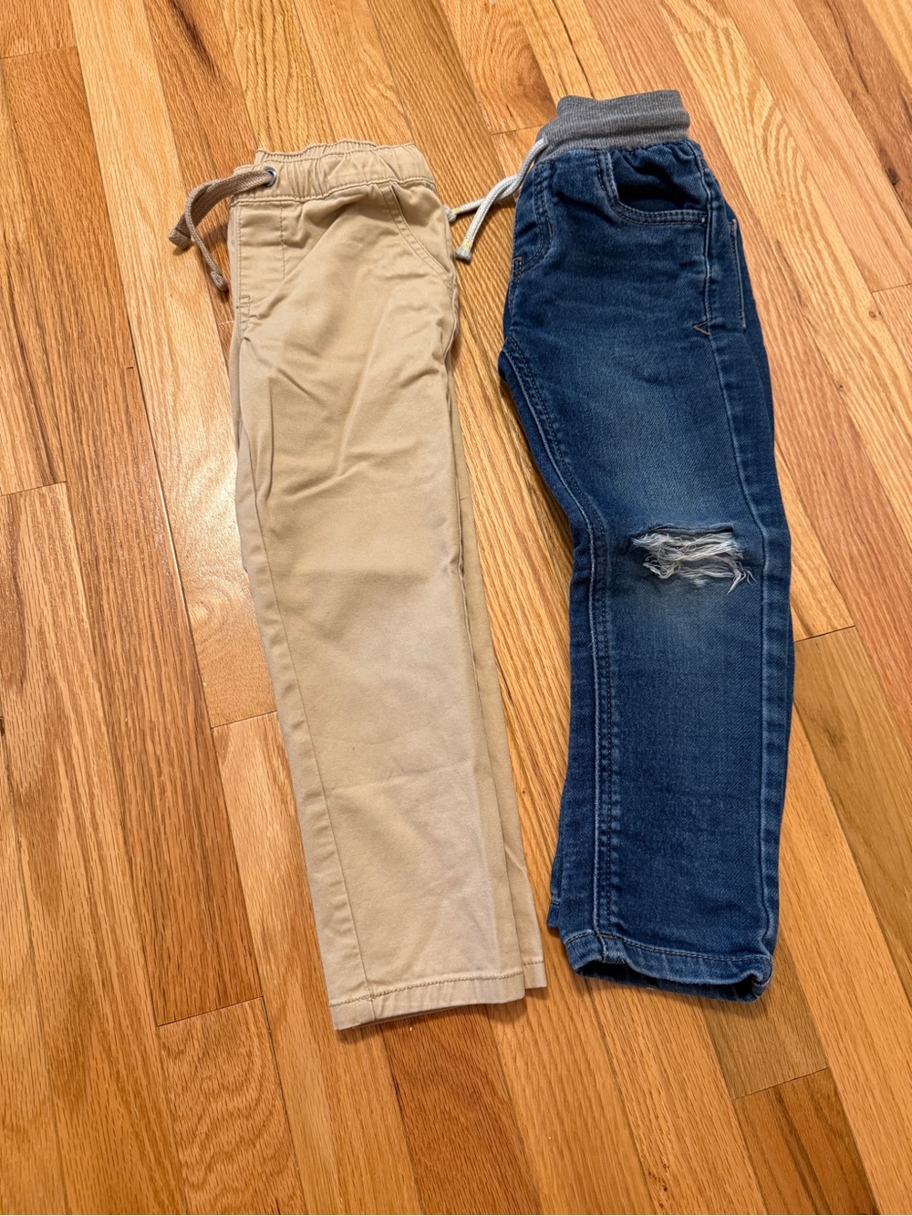 Cat & Jack Beige Pull-On Chinos with Blue Distressed Jogger Jeans